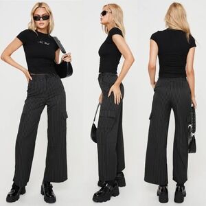 Princess Polly Kate Black Cargo Pants Womens Size 4 NEW Minimalist Trousers‎ NWT
